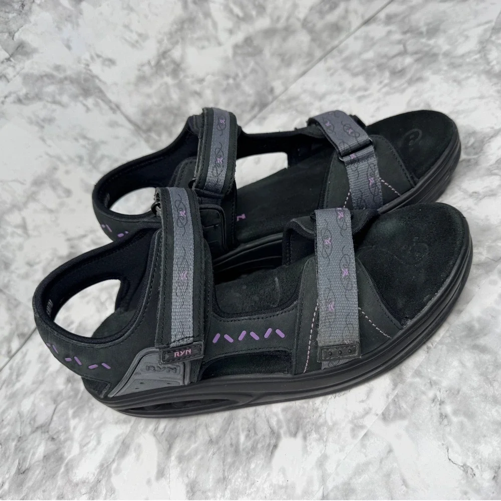 RYN Rocker Sole 💜Walking Sandals Black Purple Triple Strap orthopedic US 7.5 - Picture 10 of 10